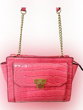 Anne Klein Vibrant Pink Croc-Embossed Shoulder Bag